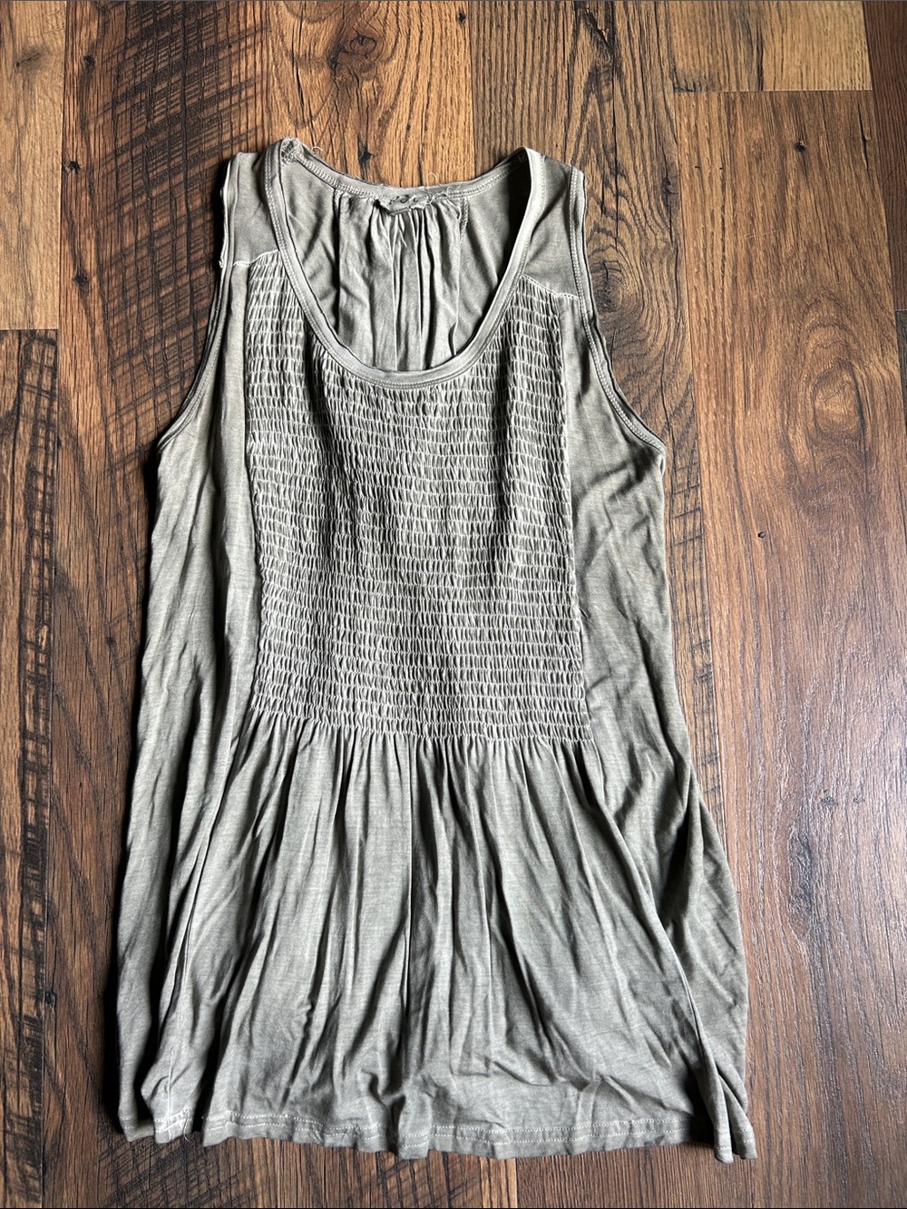 POL Olive Smocked Front Tank Top